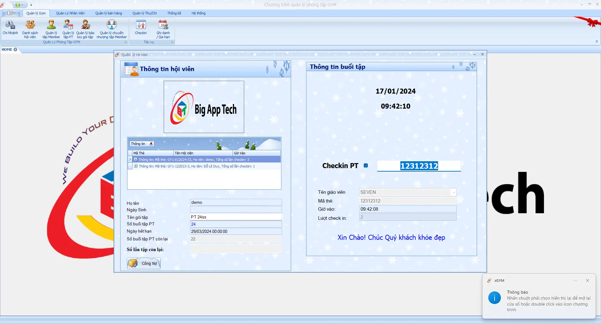 Hướng dẫn sử dụng phần mềm quản lý Gym BIGAPPTECH Phần 2